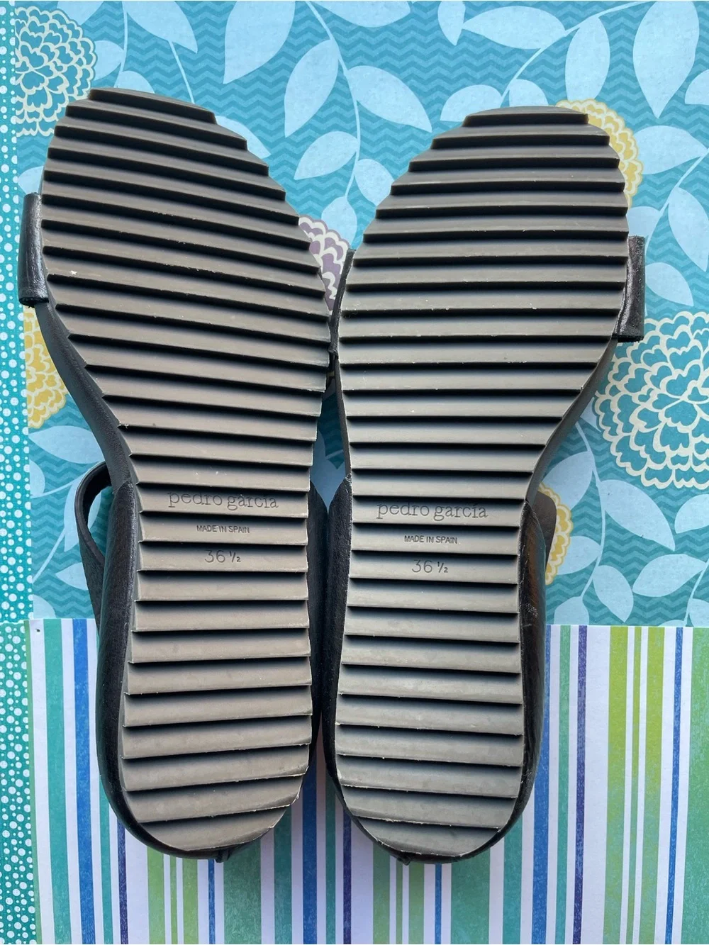 Pedro Garcia Black Leather Open-Toe Sandals with Printed Insole